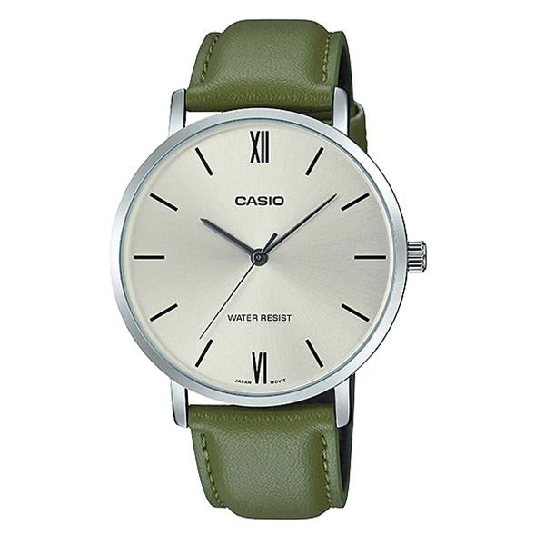 Casio Men's Grey Dial Leather Strap Watch - MTP-VT01L-3BUDF
