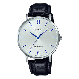 CASIO Men's White Dial Leather Strap Analog Watch - MTP-VT01L-7B1