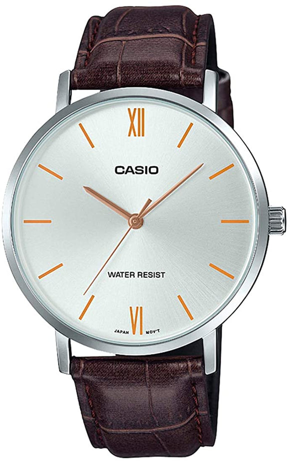 CASIO MTP-VT01L-7B2UDF Silver Plated Case Brown Leather Men's Watch