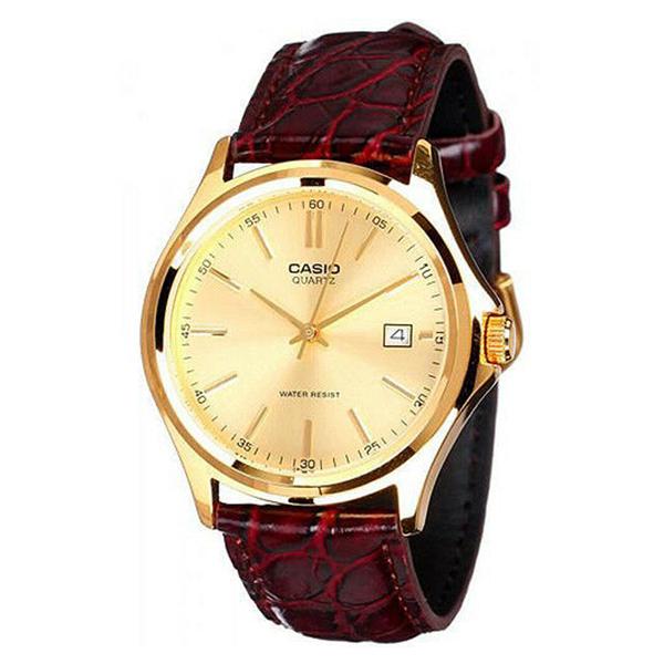 Casio Men's Gold Dial Leather Strap Analog Watch - MTP1183Q-9A