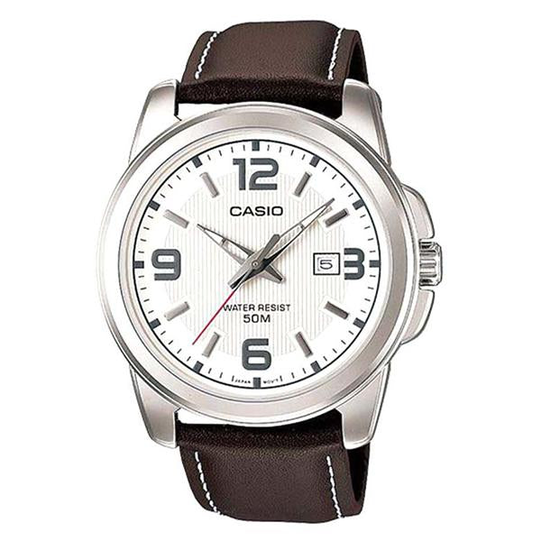 CASIO Men's White Dial Leather Strap Analog Watch - MTP1314L-7A