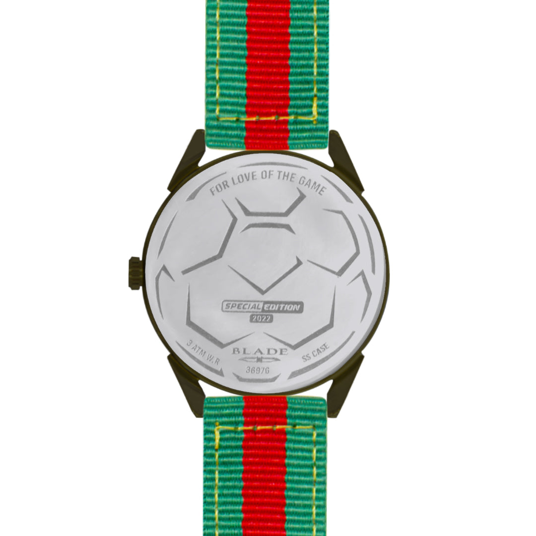 BLADE 3697GGW6I Green-Red Retro-Fútbol Special Edition NATO Strap Unisex Watch - Back 02