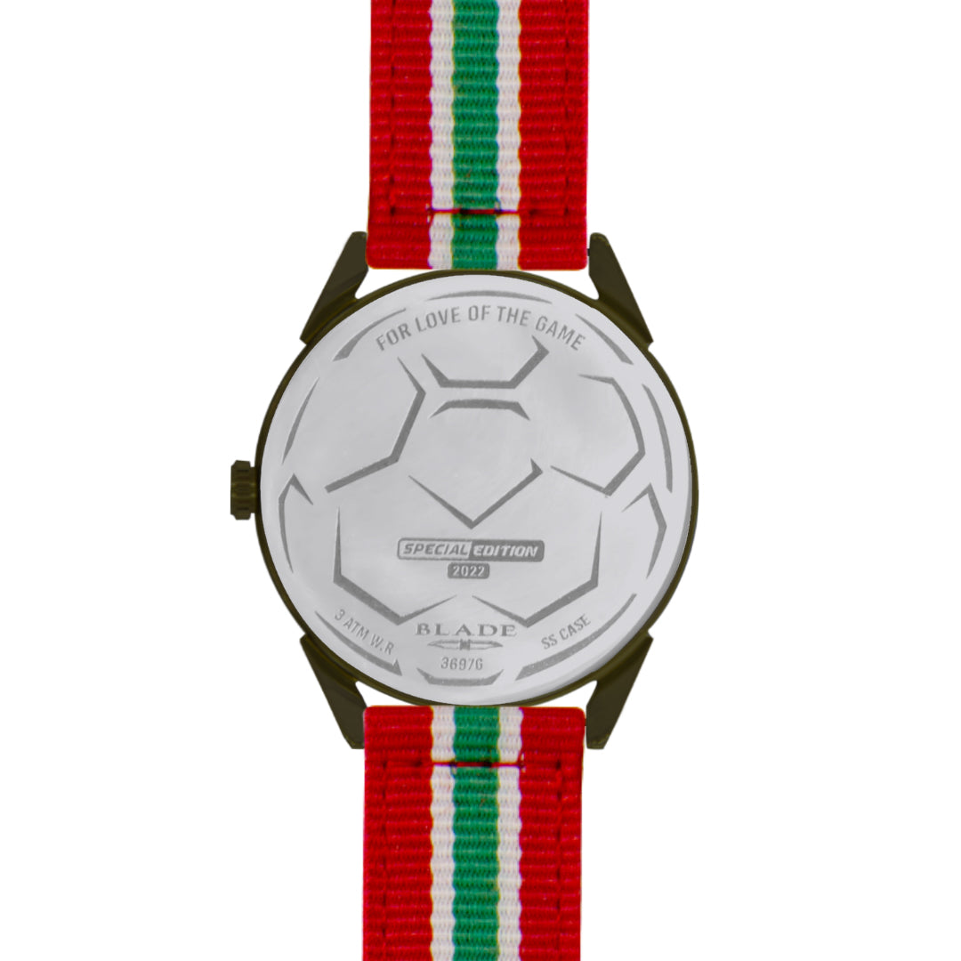 BLADE 3697GGW6N Red-Green-White Retro-Fútbol Special Edition NATO Strap Unisex Watch - Back 03