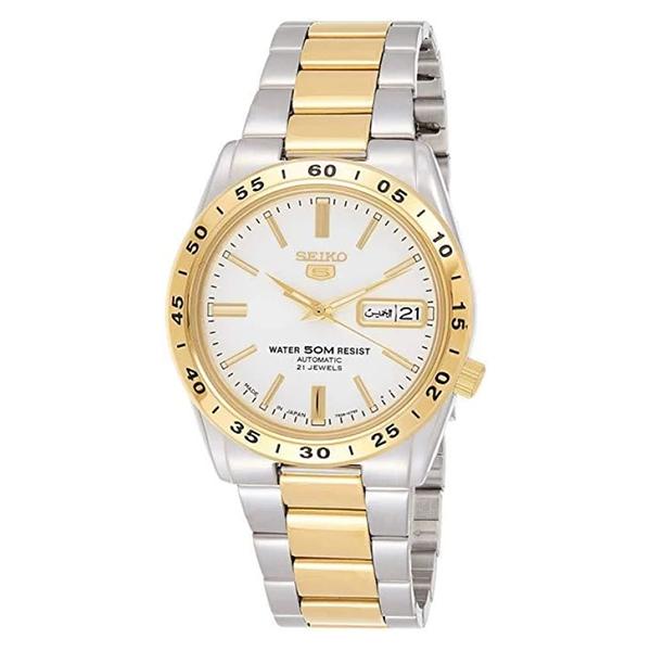 Seiko Men's White Dial Two-Tone Gold plated Stainless Steel Case & Band Automatic Movement Watch SNKE01K1SNKE04J1 1