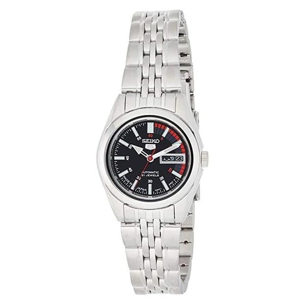 Seiko Women's Black & Red Dial Stainless Steel Case & Band Automatic Watch SYMA43J1  1