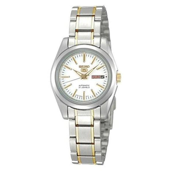 Seiko Women's White Dial Two Toned Gold Plated Stainless Steel Band Automatic Watch SYMK19J1