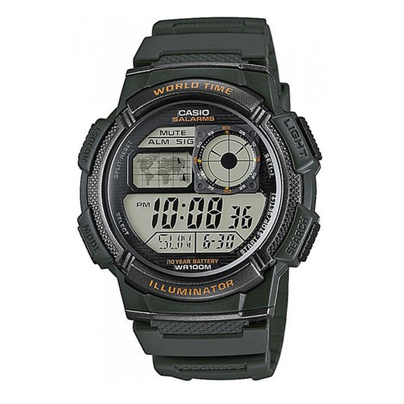 Casio Men's Green Dial Green Resin Case Green Rubber Band Digital Watch AE1000W-3A