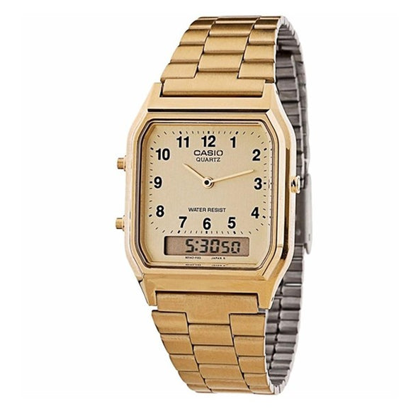 Casio Men's Gold Dial Gold plated Case and band Digital and Analog Watch AQ230GA-9B
