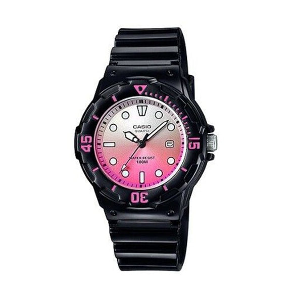 Casio Women's Pink Dial Black Resin Band and case Analog Watch LRW-200H-4E