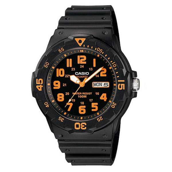 Casio Men's Black/Orange Dial Black Resin Band Analog Watch MRW-200H-4B