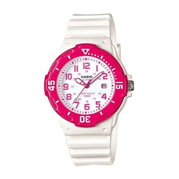 Casio Women's White Dial White Resin Band Pink case Analog Watch LRW-200H-4B