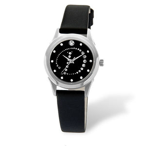 Eliz women's Black dial Black genuine leather strap stainless steel case Analog Watch ES15-7990L SNN-D