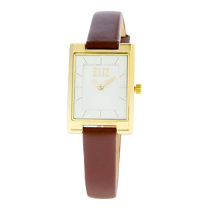 Eliz women's White dial Gold plated stainless steel case Brown genuine leather Analog Watch ES8510L2GWO