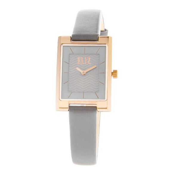 Eliz women's Grey dial Rose Gold plated stainless steel case Grey genuine leather Analog Watch ES8510L2RGG