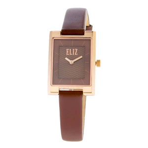 Eliz women's Brown dial Rose Gold plated stainless steel case brown genuine leather Analog Watch ES8510L2ROO