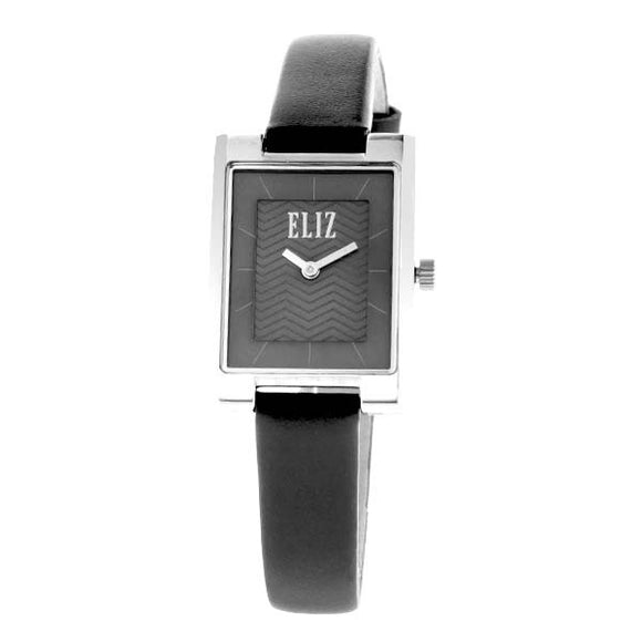 Eliz women's Black dial stainless steel case black genuine leather Analog Watch ES8510L2SNN