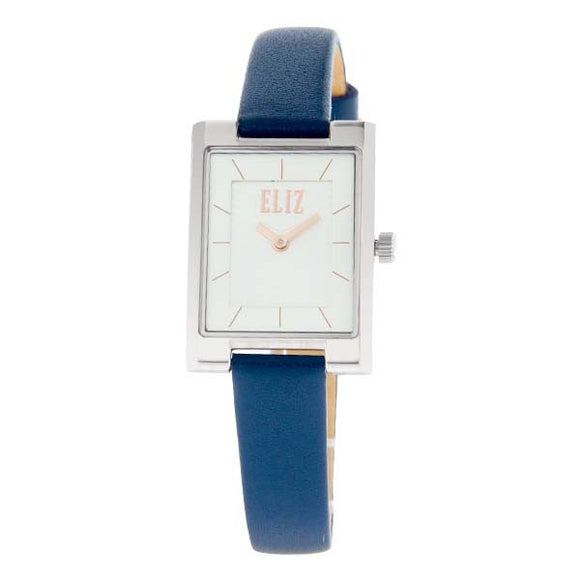 Eliz women's White dial stainless steel case blue genuine leather Analog Watch ES8510L2SWB