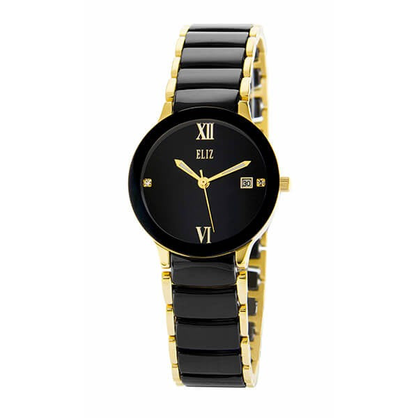 Eliz Women's Black Dial Black ceramic Band Gold plated stainless steel case Analog Watch ES8540L4GNN