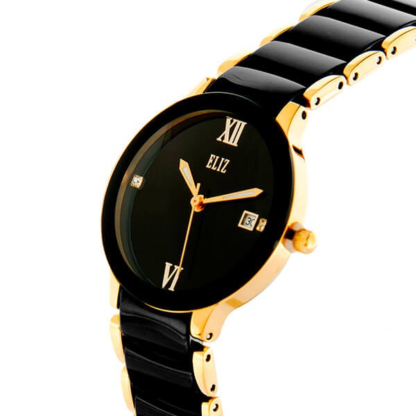 Eliz Women's Black Dial Black ceramic Band Gold plated stainless steel case Analog Watch ES8540L4GNN 2