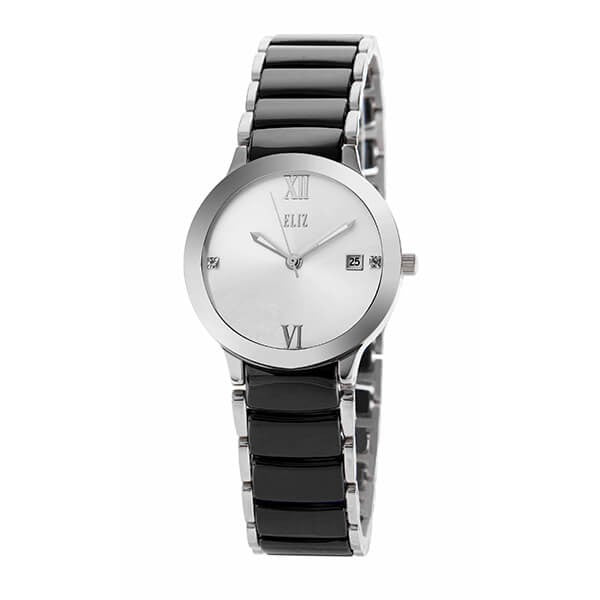 Eliz Women's White Dial Black ceramic Band stainless steel case Analog Watch ES8540L4SWN 1