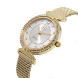 Eliz women's White Mother of pearl Dial Gold plated case and mesh band analog watch ES8562L2GWG 3