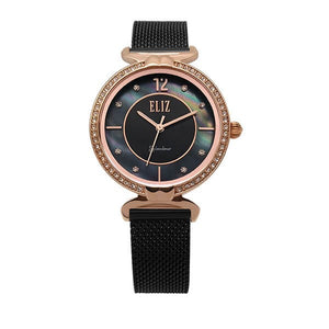 Eliz women's Black Mother of pearl Dial Rose Gold plated case Black plated mesh band analog watch ES8562L2RNN 1