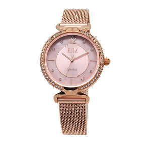 Eliz women's Pink Mother of pearl Dial Rose Gold plated case and mesh band analog watch ES8562L2RPR 1