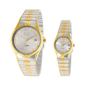 Eliz men's and women's Silver dial Gold and Silver plated case and band Analog ES8568 TST Pair Watches