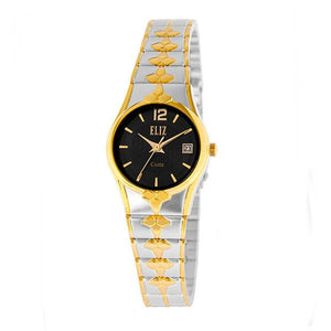 Eliz Women's Black dial Two-Tone Gold and silver plated case and band Analog ES8568L2TNT Watch