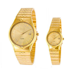 Eliz men's and women's Champagne dial Gold plated case and band Analog ES8568 GCG Pair Watches