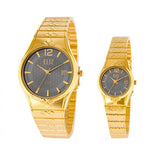Eliz men's and women's Grey dial Gold plated case and band Analog ES8568 GGG Pair Watches