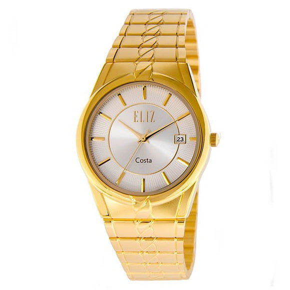 Eliz Men's White dial Gold plated case and band Analog ES8569G2GWG Watch