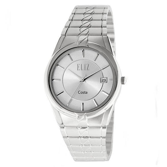 Eliz Men's White Dial Silver plated case and band Analog ES8569 SWS Watch