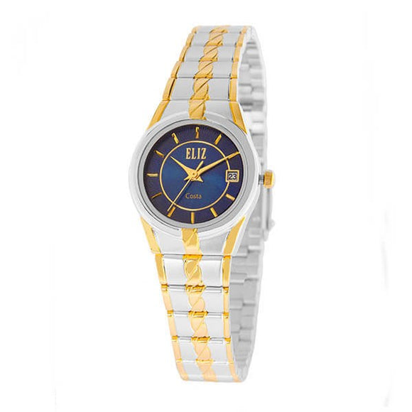 Eliz Women's Blue Dial Gold and Silver plated case and band Analog ES8569L2TBT Watch