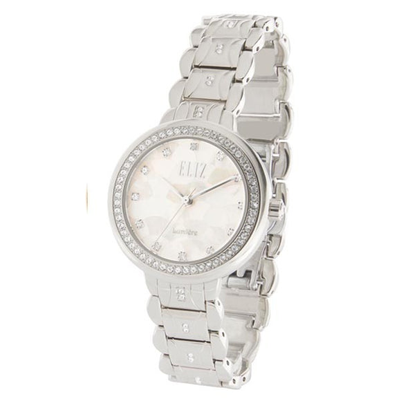 Eliz Women's White Mother of pearl Dial stainless steel case and Band Analog Watch ES8617L1SHS
