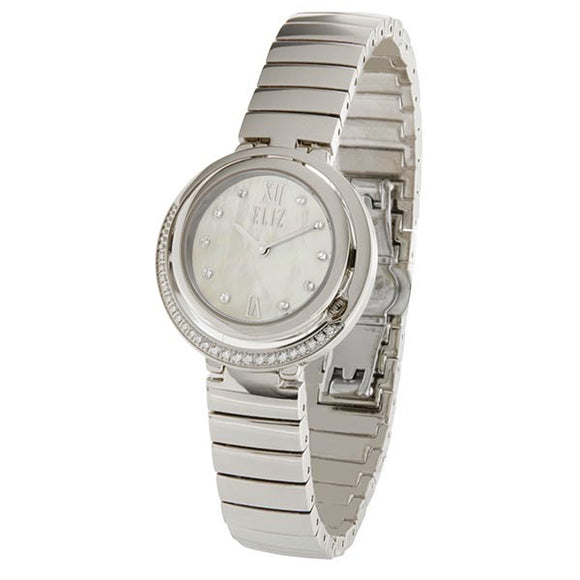 Eliz Women's White Mother of pearl Dial stainless steel case and Band Analog Watch ES8620l2SHS
