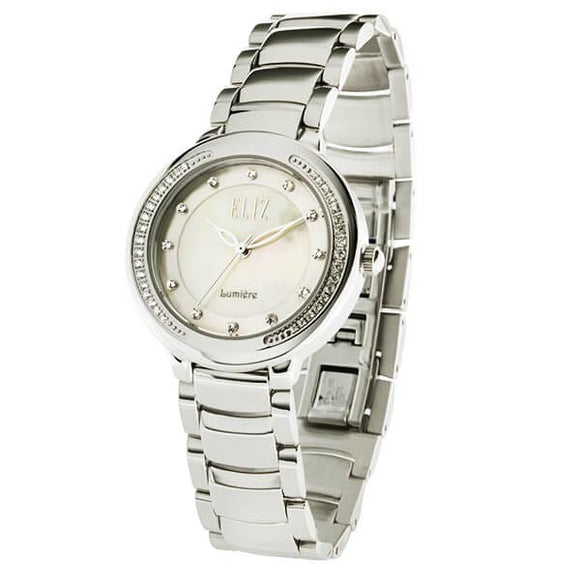 Eliz Women's White mother of pearl Dial Austrian crystal stainless steel case and Band Analog Watch ES8625L1SHS