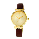 Eliz women's Champagne Dial Gold plated stainless steel case Brown genuine leather strap analog Watch ES8629L1GCO 1