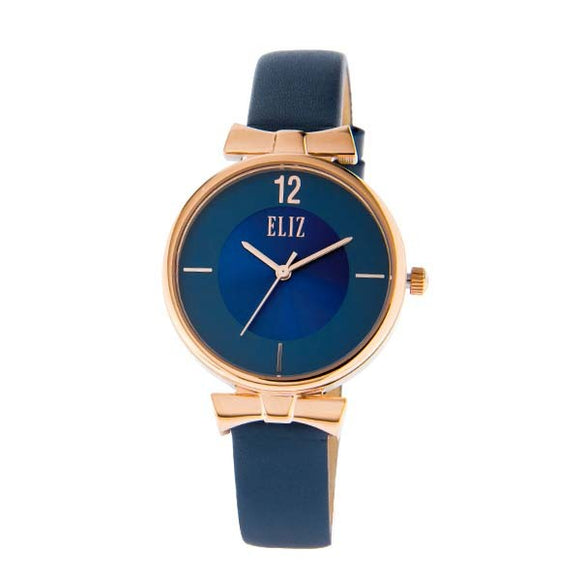 Eliz women's Blue Dial Rose Gold plated stainless steel case Blue genuine leather strap analog Watch ES8629L1RBB 1
