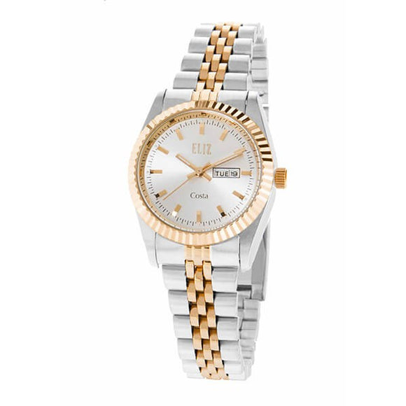 Eliz Women's Silver Dial Two-Tone Rose Gold plated case Metal Band Analog Watch ES8630L2USU