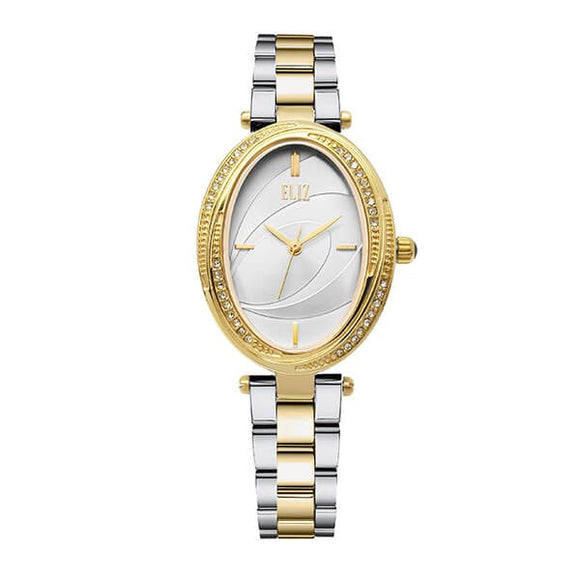 Eliz women's White Dial Two-Tone gold plated stainless steel case and Band Analog Watch ES8631LTWT 1
