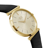 Eliz Men's Champagne Dial Black Genuine Leather strap Gold plated Steel case Watch ES8634G1GCN 2