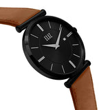 Eliz Men's Black Dial Tan Genuine Leather strap Black plated Steel case Watch ES8634G1NND 2
