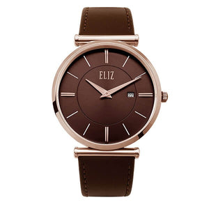 Eliz Men's Brown Dial Brown Genuine Leather strap Rose Gold plated Steel case Watch ES8634G1ROO 1