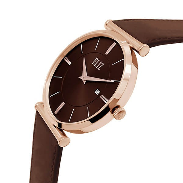 Eliz Men's Brown Dial Brown Genuine Leather strap Rose Gold plated Steel case Watch ES8634G1ROO 2