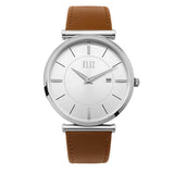 Eliz Men's White Dial Tan Genuine Leather strap Steel case Watch ES8634G1SWD 1