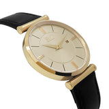 Eliz Women's Champagne Dial  Black Genuine Leather strap Gold plated Steel case Watch ES8634G1GCN 3