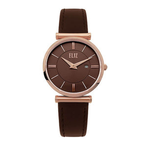 Eliz Women's Brown Dial Brown Genuine Leather strap Rose Gold plated Steel case Watch ES8634L1ROO 1