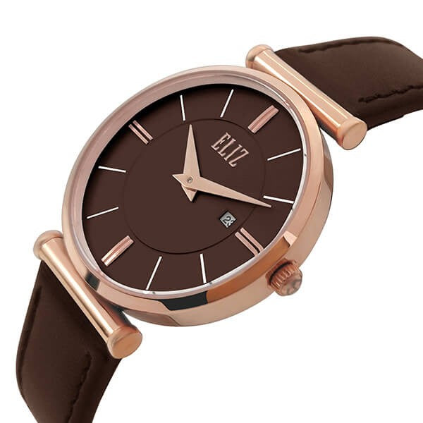 Eliz Women's Brown Dial Brown Genuine Leather strap Rose Gold plated Steel case Watch ES8634L1ROO 2