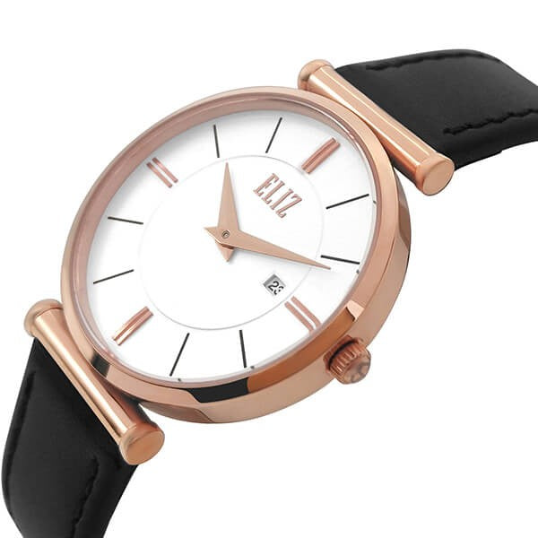 Eliz Women's White Dial Black Genuine Leather strap Rose Gold plated Steel case Watch ES8634L1RWN 3